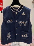 Olivegirl Fashion Retro Vest Top Sleeveless Shirt Navy Round-Neck Waistcoat Vest Summer 2026 High-End Loose Versatile Chic Top