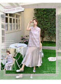 Olive Girl Qipao Cheongsam Embroidered Top Traditional Chinese Women's Clothing Set Summer Vest Sleeveless  Elegant Skirt Suit