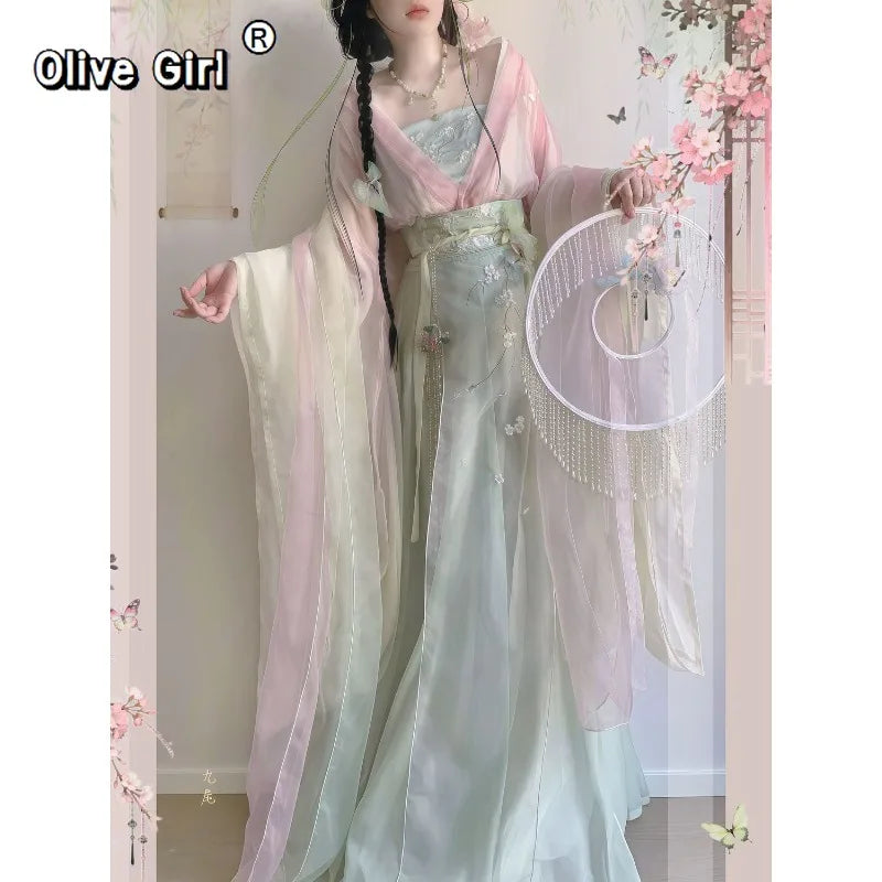 Olivegirl Original Hanfu Dress Women's Clothing Embroidered Flower High End Ancient Chinese Traditional Spring Summer Cosplay