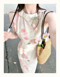 Olivegirl 2026 Summer Dress Tulip Chinese Petal-Necked Print Sleeveless Wrap-Up Bodice-Chasing Qipao Cheongsams Dresses