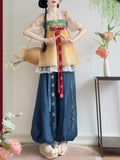 Olivegirl Original Hanfu Set Half Arm Embroidered Strap Skirt Lantern Pants Daily Commuter Set Thin Summer Dresses