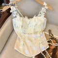 Olivegirl French Sexy 3D Floral Satin Fishbone Tank Top for Women Camis 2026 Summer New High-end Spicy Girl Top