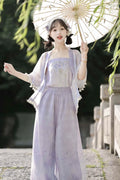 Hanfu Lantern Pants Set | Sweet Purple Green | Improved Chinese Casual Summer Outfit
