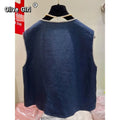 Olivegirl Fashion Retro Vest Top Sleeveless Shirt Navy Round-Neck Waistcoat Vest Summer 2026 High-End Loose Versatile Chic Top