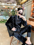 Fashion Gold Velvet Set Women's Plate Buckle Splicing 2026 Spring New Style Retro Style Coat Women's Clothing