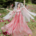 Pink Gradient Hanfu Dress | Embroidered Chinese Cosplay Costume | Halloween & Party