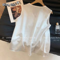 Olivegirl White Strappy Top Women's Shirt Embroidery V-Neck Linen Strappy Top Women's Summer 2026 Loose Fit Sleeveless Shirt