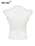 Olivegirl Women's Top Shirt Elegant Solid Color Camisole Spring Round Neck Buttoned T-shirt 2026 Bandage Personality Pleated
