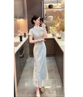 Olivegirl 2026 Chinese Dress Qipao Cheongsams Dyed Jacquard Waist Cinching Embroidery Dress Mesh Splicing Long Dress