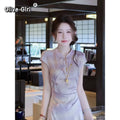 Olivegirl Women's Dress Qipao Chinese Dark Pattern Jacquard 3D Flower Improved Cheongsam 2026 Chinese Style Long Dresses
