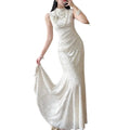 Olivegirl Wedding Dress Women's Qipao Cheongsam Jacquard White Retro Engagement Fish Tail Dress High-end Bridal Welcome Dress
