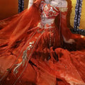 Exotic Hanfu Dance Dress | Gradient Embroidery Fairy Cosplay | Stretchy Elastic Skirt