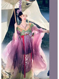 Olivegirl Hanfu Dress Set High End Cosplay Big Sleeve Original Fairy Hanfu Purple Green Embroidered Flower Slimming Set