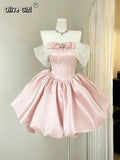 Olivegirl Pink Birthday Dress Rich Lady Short Evening Gown Socialite Princess Hostess Adult Ceremony Graduation Art Exam