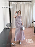 Olive Girl Qipao Cheongsam Embroidered Top Traditional Chinese Women's Clothing Set Summer Vest Sleeveless  Elegant Skirt Suit