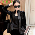 Fashion Gold Velvet Set Women's Plate Buckle Splicing 2026 Spring New Style Retro Style Coat Women's Clothing