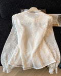Olivegirl Women's Shirt Blouse High-end Jacquard Embroidery Beaded Lace Long Sleeved Shirt for Spring and Summer