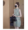 Improved Chinese Style Cheongsam Dress Summer Plus Size Women's Clothing Embroidery Qipao Long Floral Sleeveless Vest Dress