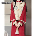 Embroidered Vest Qipao Dress Cheongsams Two-piece Set Red New Year Autumn Winter 2025 High-end Elegant Waist Cinching Dress