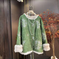Thick Velvet Jacket Coat Cotton-padded Embroidered Green 2026 Winter Vintage Temperament High-end Exquisite Chinese Style