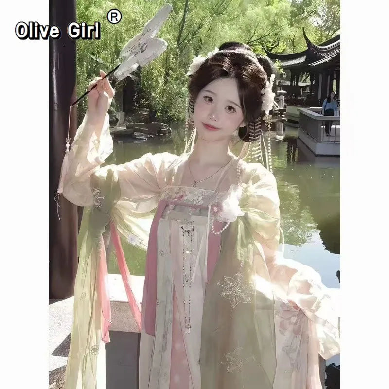 Hanfu Dress Original Tang Dynasty Floor-Length Embroiderd Daily Cheongsam Full Set Printed Chinese Embroidered Skirt