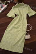 High End Cheongsam Dress Girls Chi-pao Chinese Qipao Green Elegant Sweet Retro Young Style Improved Women's Dress Spring Summer