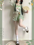 Olivegirl Hanfu Dresses Women's Song Style Green Short Shirt Flower Bud Pants Skirt Shorts Set Daily Summer Style