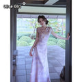 Olivegirl Women's Dress Qipao Chinese Dark Pattern Jacquard 3D Flower Improved Cheongsam 2026 Chinese Style Long Dresses
