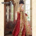 Chinese Hanfu Dresses Fairy Spring Summer Tang-Style Hanfu Dress Set Front Overlapping Large Sleeves Embroidery and Leaf Print