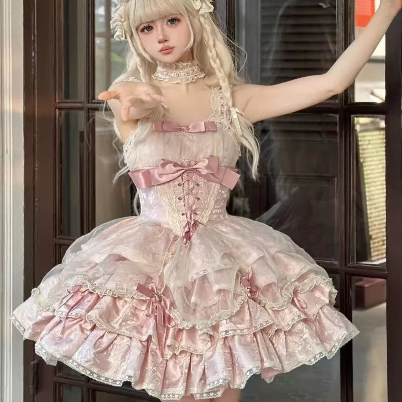 Girl Clothing Lolita Dress Mint Chocolate Heart Cute Maid Sweet Wind Cake Short Light Lo Dress Lolita Cosplay Costumes