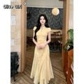 2026 Qipao Dress Chinese Jacquard Waist Improved Cheongsam Elegant Temperament Fishtail Dress Daily Wear