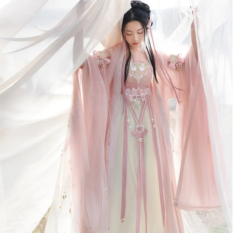 Pink Hanfu Dress | Flower Embroidery Fairy Cosplay | Chinese Dance Costume for Women