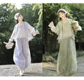 Hanfu Lantern Pants Set | Sweet Purple Green | Improved Chinese Casual Summer Outfit