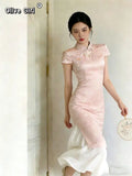 Olivegirl Chinese Jacquard Fake Two Pink Cheongsam Dresses Qipao for Women 2026 Summer Young Style Daily Women's Outfits