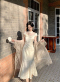 Olivegirl High End Dress Elegant Sweet 2026 Jacquard Lace Patchwork Slim Fish Tail Dresses Qipao Cheongsam Spring Summer Retro