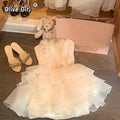Olivegirl Princess Dress Beaded Fishbone Floral Strap Dress Puffed Adult High-end Light Luxury Birthday Party Dress Ruffled