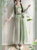 Olivegirl Hanfu Dresses Women's Song Style Green Short Shirt Flower Bud Pants Skirt Shorts Set Daily Summer Style