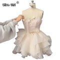Olivegirl Princess Dress Beaded Fishbone Floral Strap Dress Puffed Adult High-end Light Luxury Birthday Party Dress Ruffled