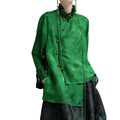 2025 Green Shirt Top Jacquard Fabric Elegant High End Petal Sleeves Chinese Traditional Clothing Women's Blouse Shirt Women