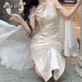 Olivegirl 2026 Summer Women's Dress Elegant Phantom Sheer Wrap Jacquard Qipao Cheongsams Open-Back Cutout Embroidered Shawl Set