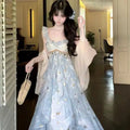 Olivegirl 2026 Summer Dress Elegant Strapless Sleeveless Girl's Butterfly Embellished Dress Waist Cinch Flared Dresses Layers