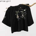 Embroidered Bamboo Rabbit Coat Shirt Spring Autumn 2025 Retro Chinese Traditional Versatile Black Jacket Top Women's Clothing