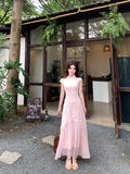 Olivegirl Pink Dress Chinese 3D Flower Cheongsam Qipao Women's Summer Plus Size Gentle and Elegant Mesh Fishtail Dress