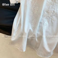 Olivegirl White Strappy Top Women's Shirt Embroidery V-Neck Linen Strappy Top Women's Summer 2026 Loose Fit Sleeveless Shirt