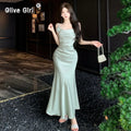 Olivegirl Summer Sexy Dress Evening Gown French Strap Fish Tail Bodycon Acetate Cocktail Dress High-End Elegant Women's Clothing