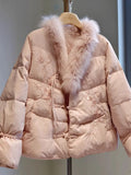 Pink Cotton Jacket Coat Fur Collar Embroidered White Cotton Jacket Elegant High-end Retro Winter Traditional Chinese Clothing