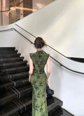 Olivegirl Ladies' Dress Sexy Chinese Dark Green Velvet Embroidered Improved Cheongsam Dress Women's Summer Hip Dress