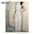 Olivegirl Elegant Dress Qipao 2026 Chinese Style Water Drop Collar Gradient Rose Jacquard Texture Cheongsam Dress