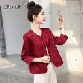 Chinese Traditional Top Tang Red Jacquard Embroidered Button Up Coat Jacket Autumn Spring Outerwear Modern Chinese Clothing