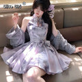 Retro Women's Dress Neck Hanging Cheongsam Dress Qipao Printed Bow Tie Outerwear Cardigan Camisole Traditional Chinese Clothing